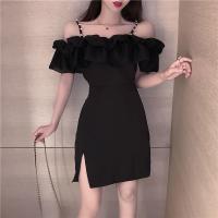 Polyester Waist-controlled & Slim & High Waist Sexy Package Hip Dresses side slit & off shoulder patchwork Solid PC