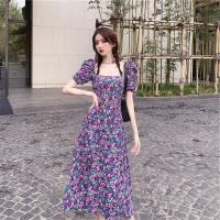 Polyester Waist-controlled & Slim & High Waist One-piece Dress side slit printed shivering purple PC