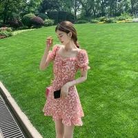 Polyester Waist-controlled & Slim & High Waist One-piece Dress printed shivering pink PC