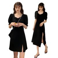 Polyester Waist-controlled & Slim & Plus Size & High Waist One-piece Dress slimming  patchwork Solid black PC