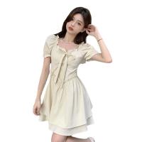 Polyester Slim & High Waist One-piece Dress & hollow patchwork Solid PC
