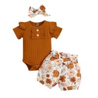 Gewebt Baby-Kleidung-Set, Crawling Baby Anzug & Haarband & Hosen, Gedruckt, Floral, mehrfarbig,  Festgelegt