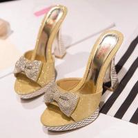 Synthetic Leather with bowknot High Heels Fish Head Sandals iron-on Pair