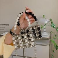 PU Leather & Plastic Pearl Handbag Mini & attached with hanging strap PC