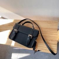 PU Leather hard-surface Handbag attached with hanging strap black PC