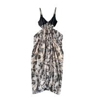 Mixed Fabric Waist-controlled One-piece Dress slimming & deep V & backless printed floral yellow PC
