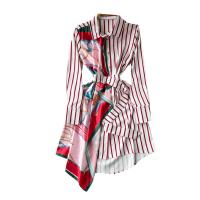 Mixed Fabric Waist-controlled One-piece Dress asymmetric & slimming patchwork striped PC