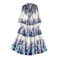 Mixed Fabric Waist-controlled One-piece Dress slimming Mixed Fabric printed floral PC