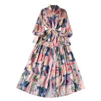 Mixed Fabric Waist-controlled & long style One-piece Dress slimming & loose patchwork shivering PC