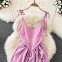 Tencel lace & Waist-controlled One-piece Dress slimming printed Solid pink PC