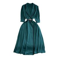 Tencel Waist-controlled & Soft & long style One-piece Dress slimming & breathable Solid green PC