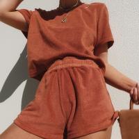 Polyester Women Casual Set & two piece & loose short & tank top plain dyed Solid Set