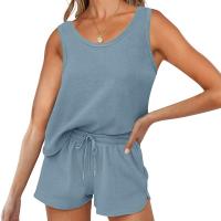 Polyester Women Casual Set & two piece short pants & tank top Solid Set