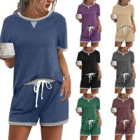 Polyester Women Casual Set & two piece short pants & short sleeve T-shirts patchwork Set