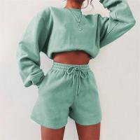 Polyester Women Casual Set & two piece & loose short & sweatshirts Solid Set
