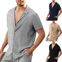 Mercerized Cotton Men Short Sleeve Casual Shirt & loose printed striped PC