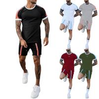 Polyester & Cotton Men Casual Set & two piece short & short sleeve T-shirts printed striped Set