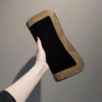 Velour Clutch Bag with chain & with rhinestone black PC