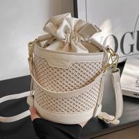 Straw Bucket Bag Woven Tote soft surface & attached with hanging strap PC