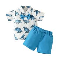 Polyester Slim Boy Clothing Set & two piece Pants & top printed floral blue Set