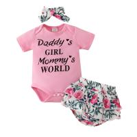 Knitted Slim Girl Clothes Set & three piece Crawling Baby Suit & Hair Band & Pants printed floral pink Set