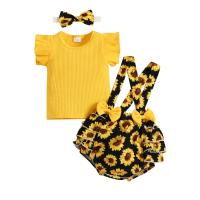 Cotton Slim Girl Clothes Set & for girl & three piece Hair Band & suspender pant & top printed Others Set