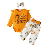 Knitted Slim Girl Clothes Set & for girl & three piece Crawling Baby Suit & Hair Band & Pants printed Others Set
