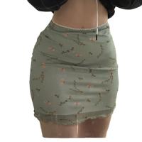 Polyester Slim & High Waist Package Hip Skirt patchwork Others green PC