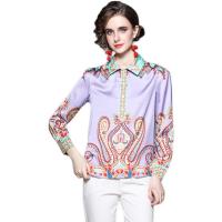 Polyester Soft Women Long Sleeve Shirt & loose printed purple PC