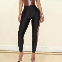 Polyester Slim Women Long Trousers patchwork Solid black PC