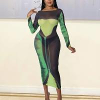 Polyester Slim Sexy Package Hip Dresses printed green PC