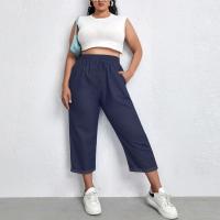 Cotton Plus Size Women Capri Pants & loose patchwork Solid deep blue PC
