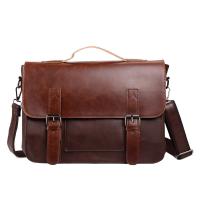 PU Leather Briefcase large capacity & attached with hanging strap & waterproof Solid PC