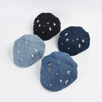 Denim windproof Berets sun protection & breathable & with rhinestone Solid PC
