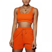 Polyester Crop Top Women Casual Set & two piece short pants & tank top patchwork Solid Set