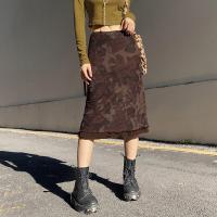 Poliéster Paquete falda de cadera, impreso, marrón,  trozo