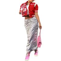 Acrylic & Polyester Slim Women Baseball Jacket midriff-baring printed PC