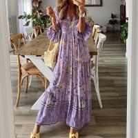 Polyester One-piece Dress & loose printed purple PC