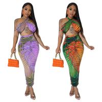 Polyester High Waist Sexy Package Hip Dresses backless & off shoulder & hollow patchwork PC