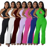 Polyester High Waist Women Casual Set & two piece Pants & camis patchwork Solid Set