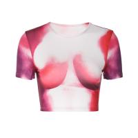 Polyester Slim Women Short Sleeve T-Shirts midriff-baring & backless & hollow printed PC