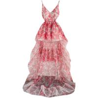 Mixed Fabric Waist-controlled & Layered Beach Dress slimming & deep V & backless printed shivering pink PC