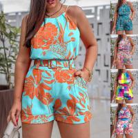 Polyester Plus Size Women Casual Set & two piece short & tank top printed Set