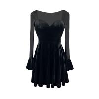 Polyester Waist-controlled & Slim One-piece Dress patchwork Solid black PC
