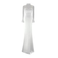 Polyester Waist-controlled & Slim & High Waist Long Evening Dress see through look & side slit & hollow patchwork Solid PC