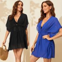 Polyester Waist-controlled & Slim One-piece Dress deep V patchwork Solid PC