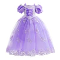 Polyester Slim & Princess & High Waist Girl One-piece Dress large hem design patchwork Solid purple PC