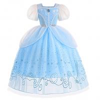 Organza Slim & Princess & High Waist Girl One-piece Dress large hem design patchwork blue PC