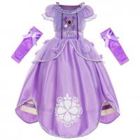 Organza Slim & Princess & High Waist Girl One-piece Dress large hem design & two piece oversleeve & skirt patchwork purple Set