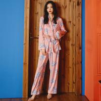 Polyester Women Pajama Set & two piece top & bottom printed floral Set